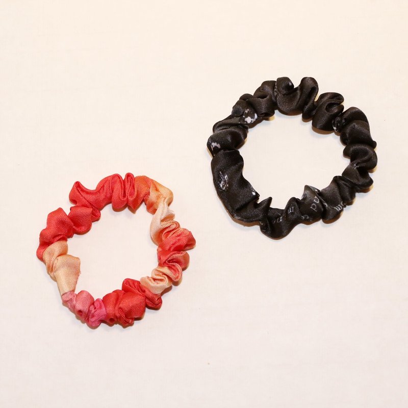 朱色+黑色印花纯丝弹性时尚发圈 成对组 - 发饰 - 丝．绢 黑色