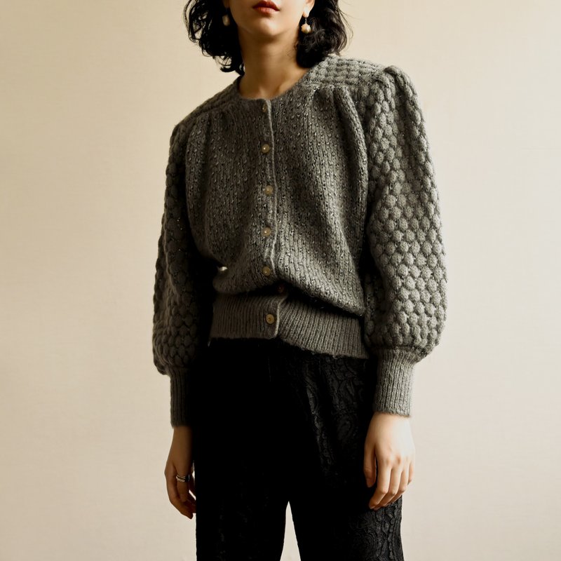【NaSuBi Vintage】立体织纹开襟古着毛衣 - 女装针织衫/毛衣 - 羊毛 灰色