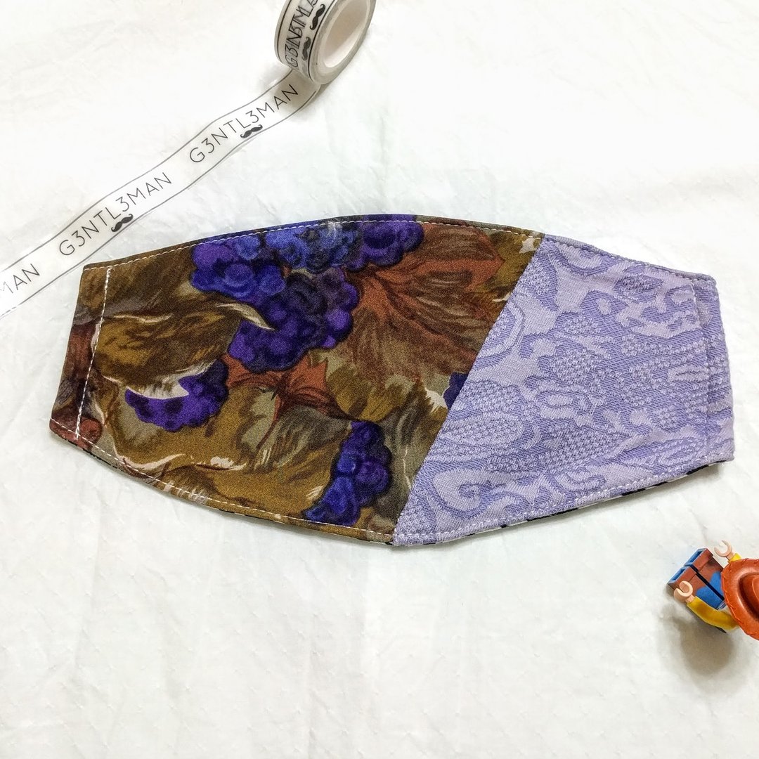复古油画x缇花紫 拼接口罩 手作超柔软服贴舒适面料款 - 口罩 - 棉．麻 多色