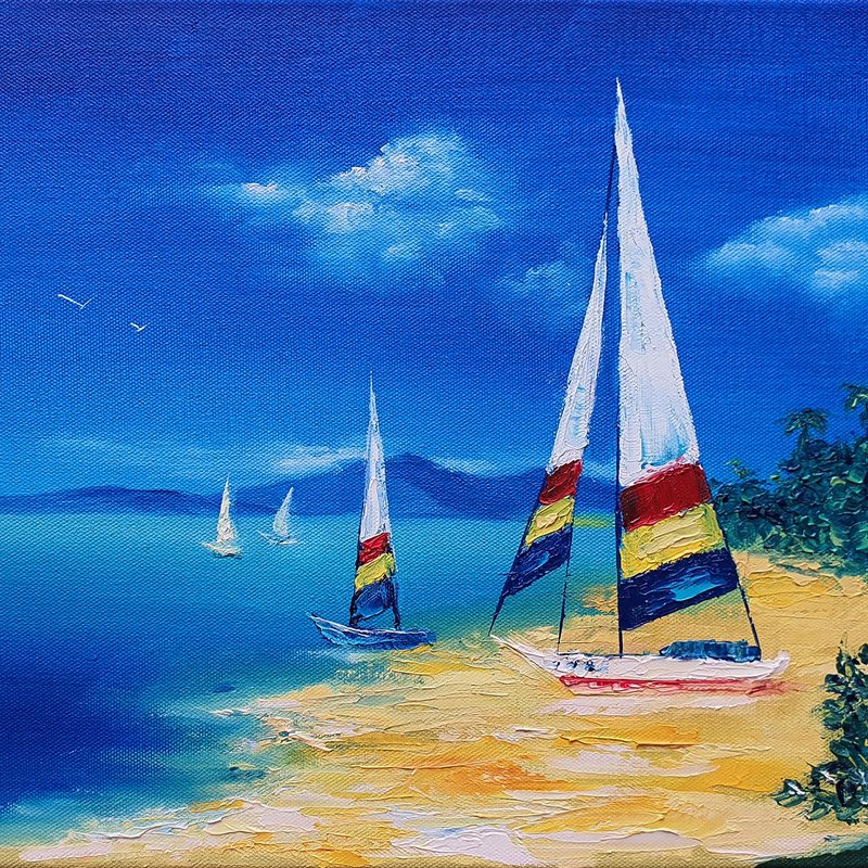 游艇绘画游轮原创艺术帆船海景航海墙艺术旅行 - 海报/装饰画/版画 - 其他材质 多色