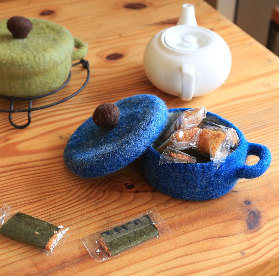 羊毛毡儿童房玄关收纳容器 小炖锅 / 入厝礼 / 蓝 - 收纳用品 - 羊毛 蓝色