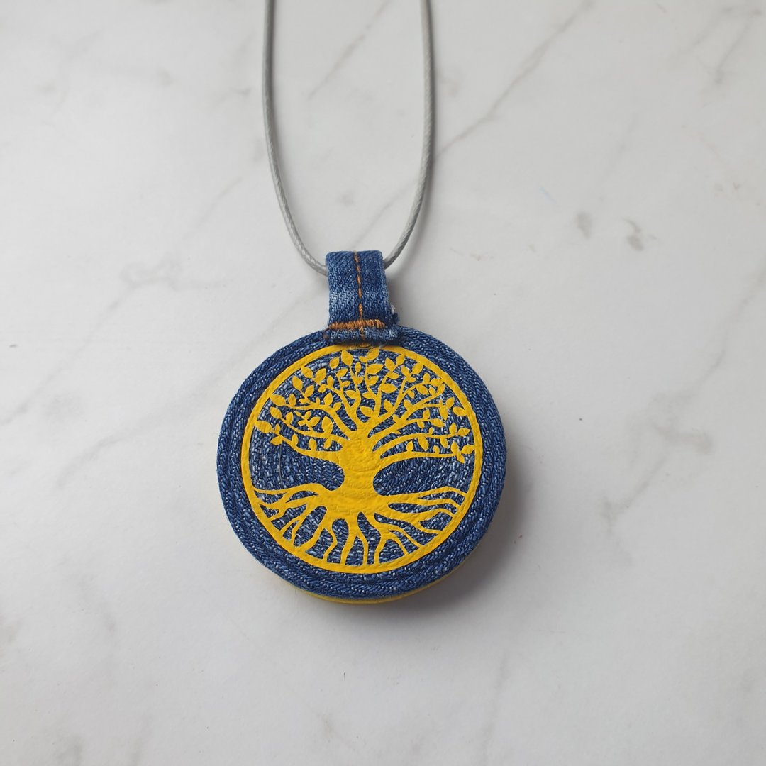 Denim pendant Jeans pendant Tree of Life - 项链 - 其他金属 蓝色