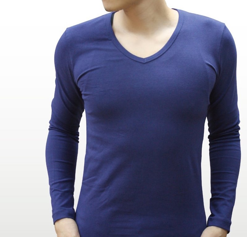 Starbugs台湾制造SlimFit时尚V领保暖衣-蓝 - 男士内衣裤 - 棉．麻 蓝色