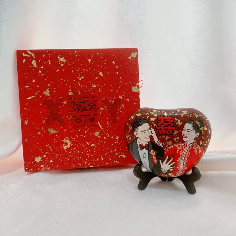 定制化手绘 似颜绘 石头画人像 古典新婚礼品 - 订制画像 - 石头 红色
