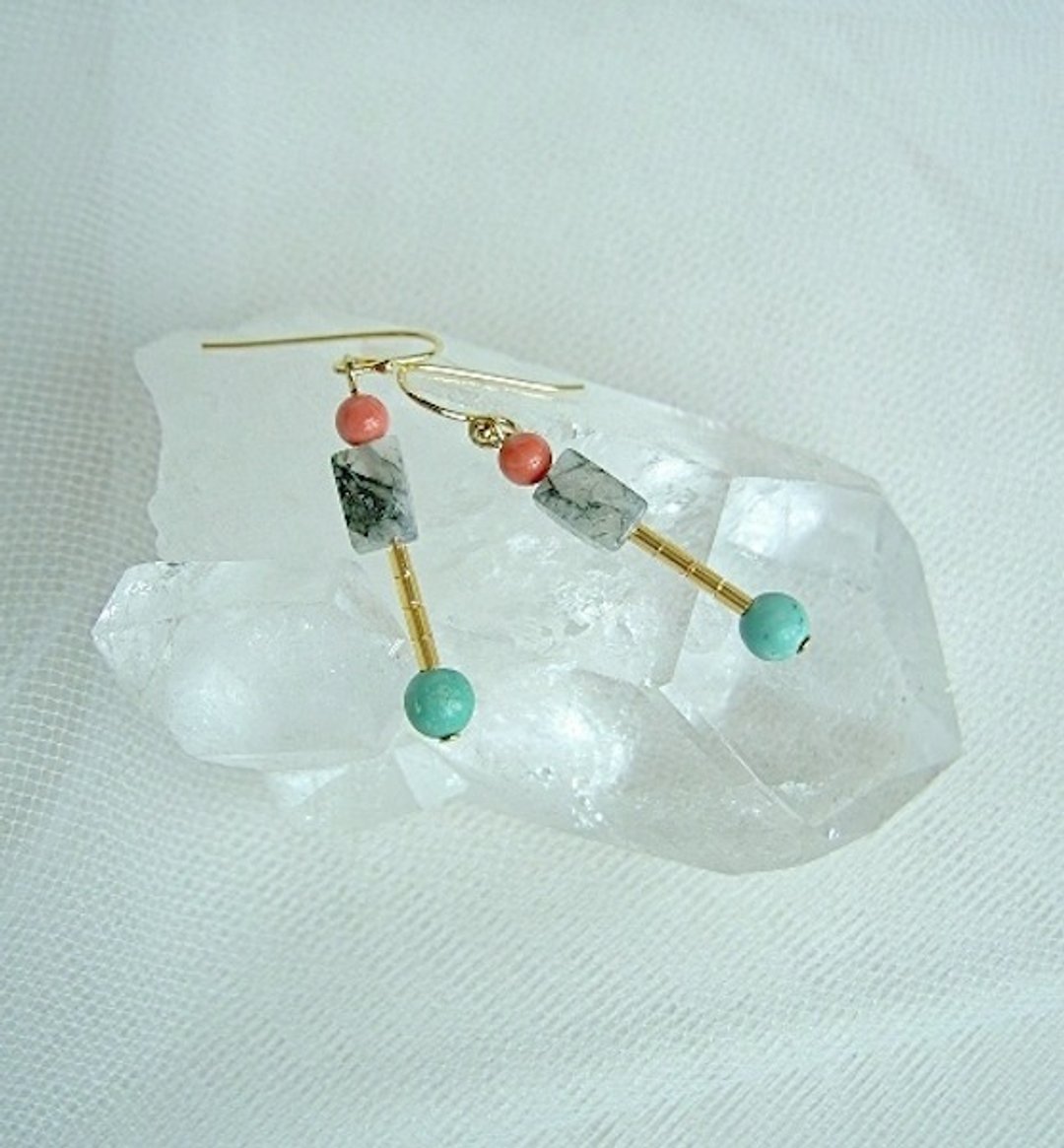 Composition earrings 2 - 耳环/耳夹 - 宝石 绿色