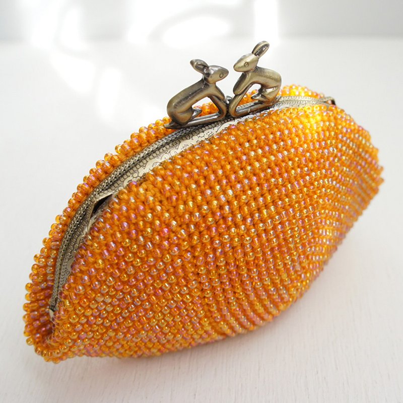 Ba-ba handmade Beads crochet pouch No.1011 - 化妆包/杂物包 - 其他材质 橘色