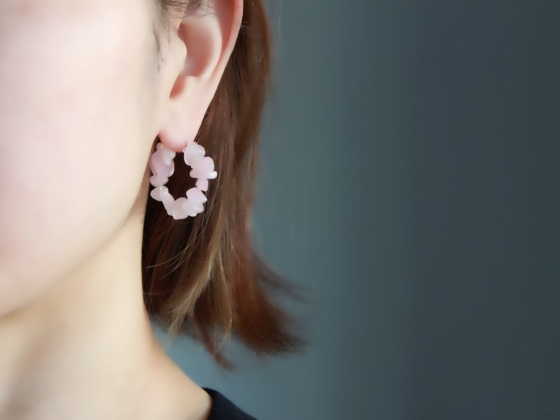 14KGF - 烟熏粉晶 简约圆圈耳环 - 耳环/耳夹 - 其他金属 粉红色