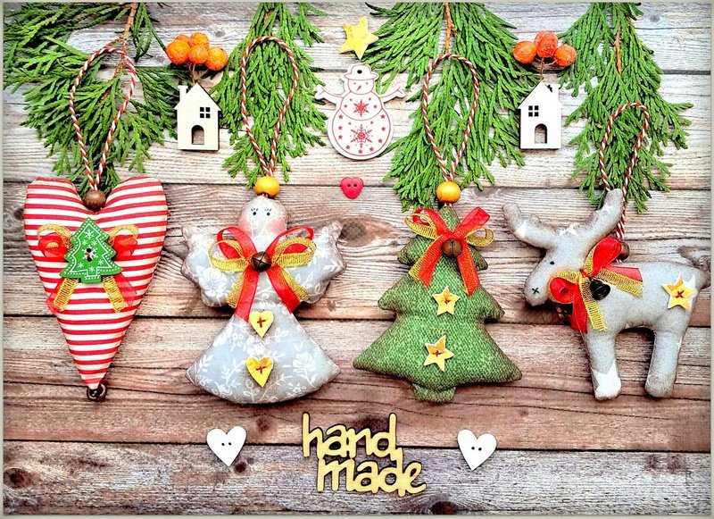 圣诞树装饰套装家居装饰饰品天使、鹿、心形织物 - 墙贴/壁贴 - 棉．麻 红色