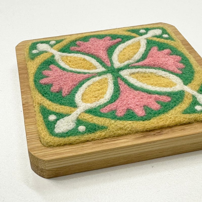 台湾传统特色花砖  羊毛毡 - 杯垫 - 羊毛 绿色
