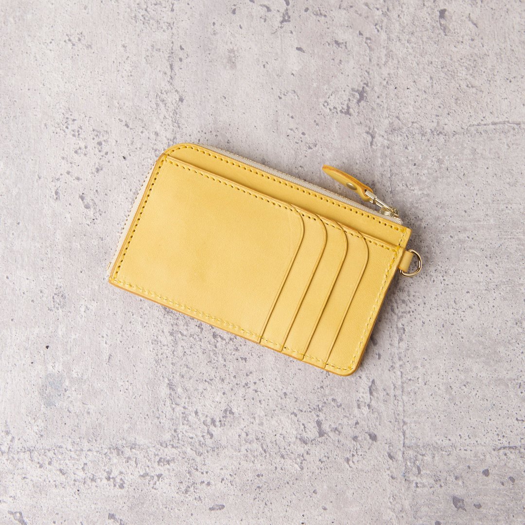 L型拉链零钱卡夹包 L-zip Card Holder / 山吹黄 - 皮夹/钱包 - 真皮 黄色