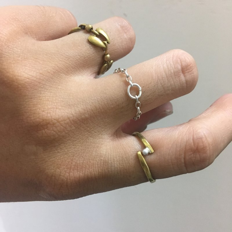 老林杂货Travelin 黄铜银珠戒指/链戒 - 戒指 - 其他金属 金色