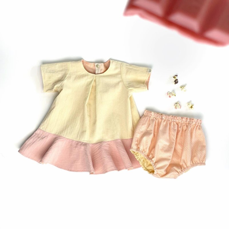 【 现货礼盒 】时光漫游者 | 双面荷叶边裙摆套装 - 童装裙 - 棉．麻 粉红色