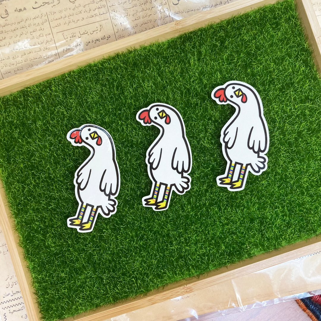 出清特价  3只思考的鸡 售完绝版 - 贴纸 - 防水材质 白色