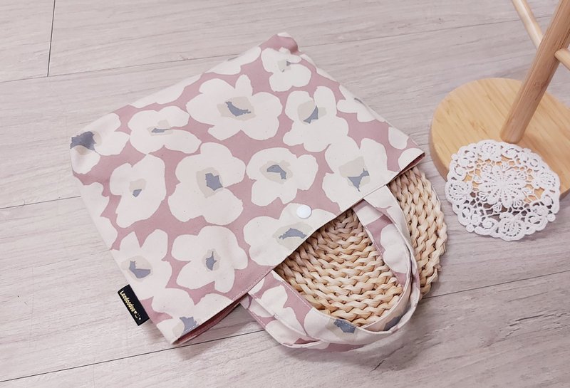 日本布 【小方包】粉底花朵-简约外出包-散步包-手提袋-交换礼物 - 手提包/手提袋 - 棉．麻 粉红色