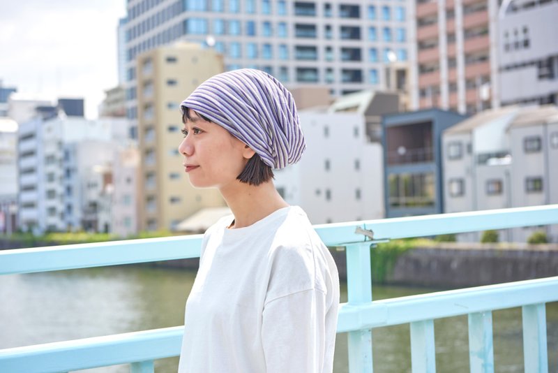 GOTS 有机棉印花条纹轻量宽松帽，男女皆宜 - 帽子 - 棉．麻 