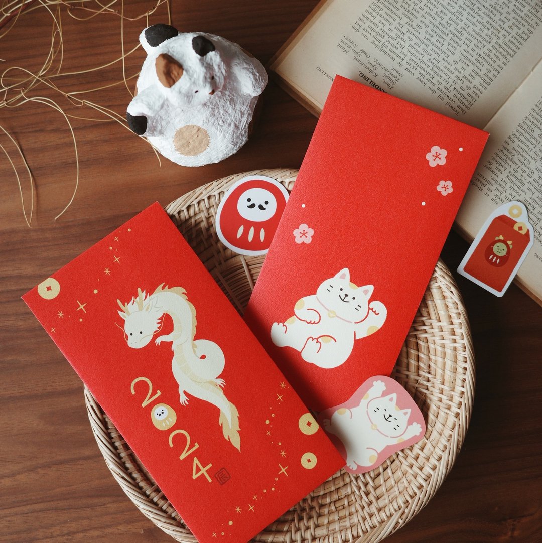 【快速出货】曼蒂的吉祥龙龙 & 招福猫猫红包袋 共10入 (赠贴纸) - 红包/春联 - 纸 红色