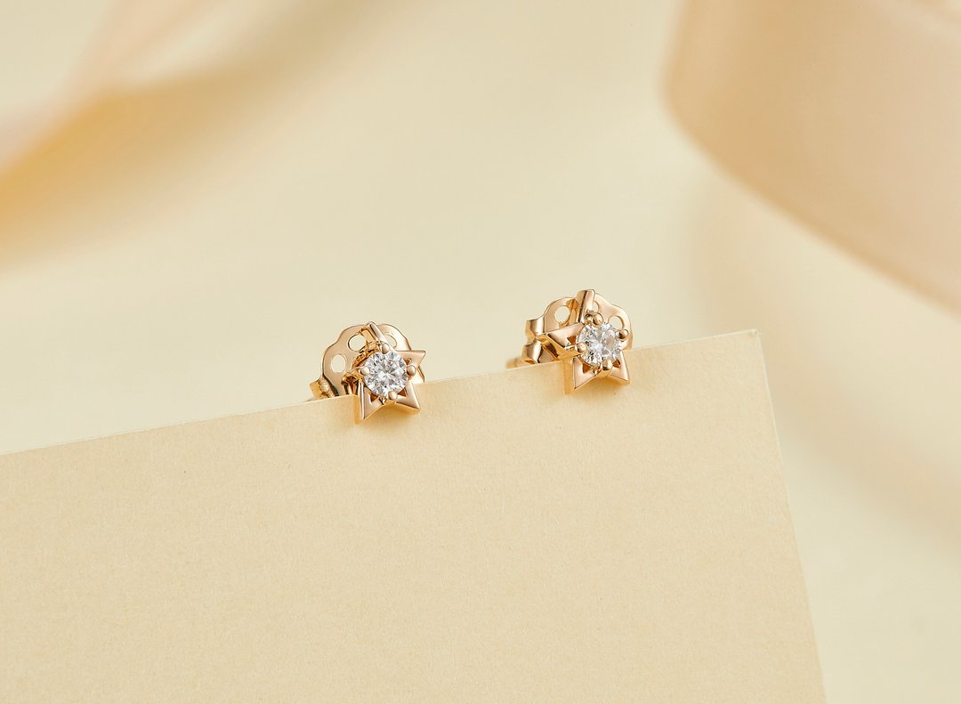 【PurpleMay Jewellery】纯18K金星星钻石耳环 耳钉 订制 E009 - 耳环/耳夹 - 钻石 金色