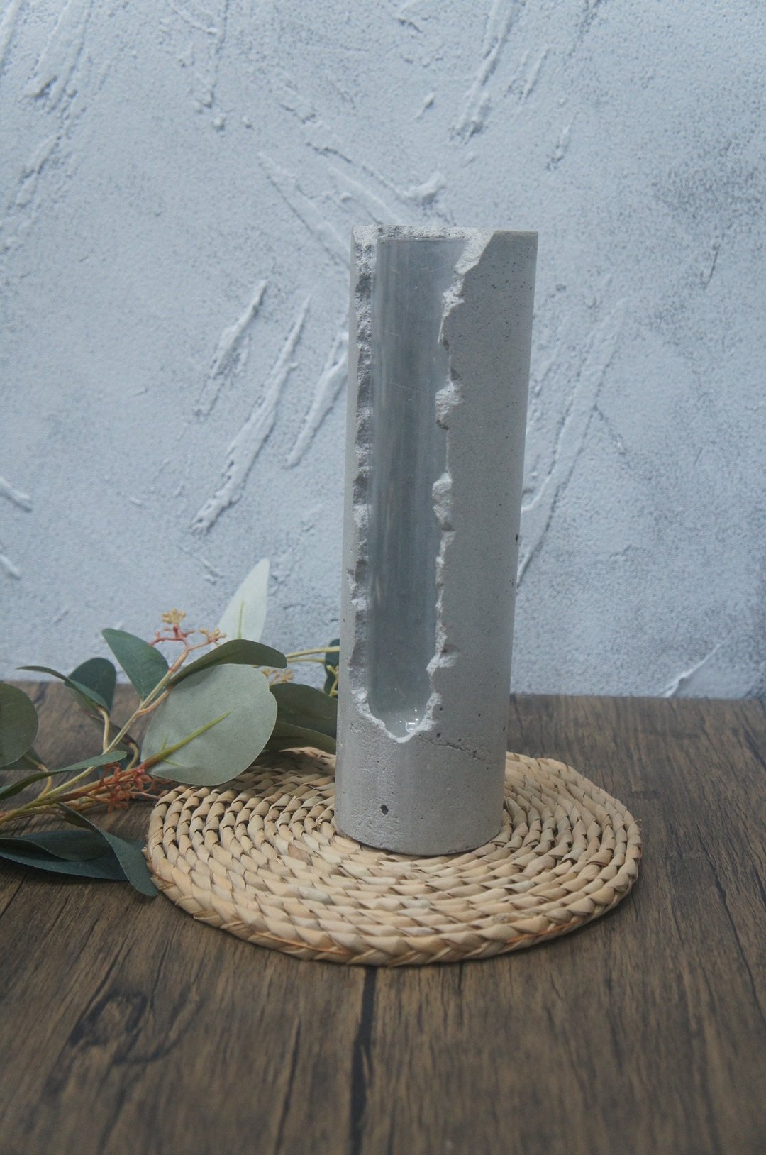 破损风格水泥制造型花器 - 花瓶/陶器 - 水泥 灰色