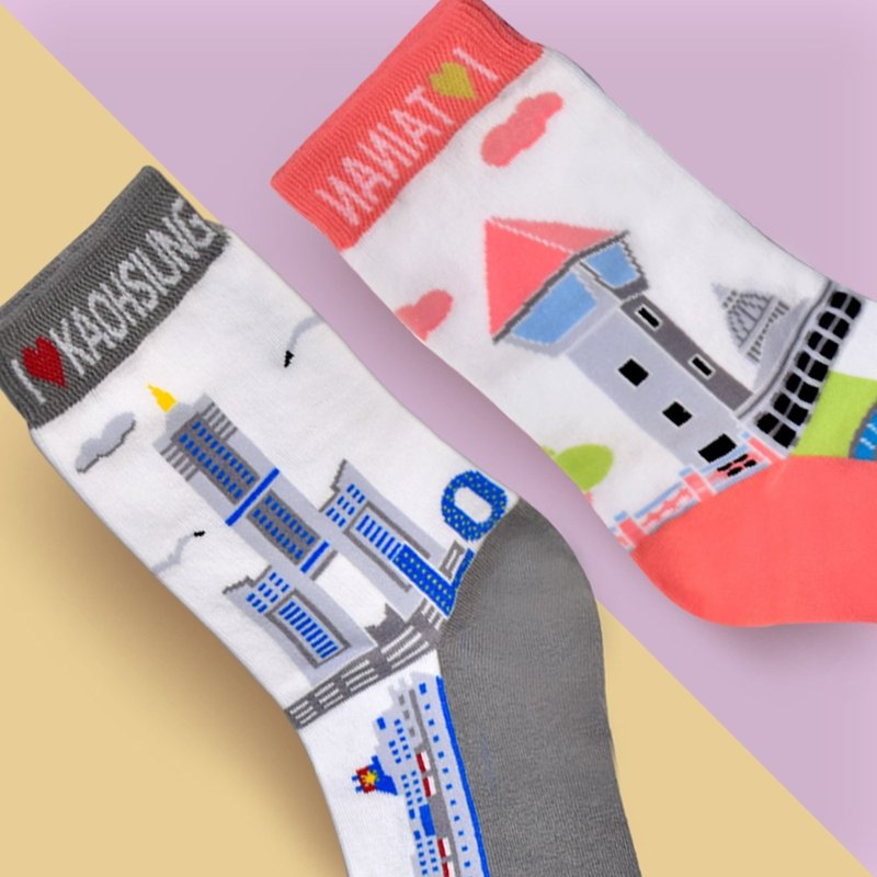 双袜组-台南好游袜 Tainan SOCKS+高雄好游袜Kaohsiung  SOCKS - 袜子 - 棉．麻 粉红色