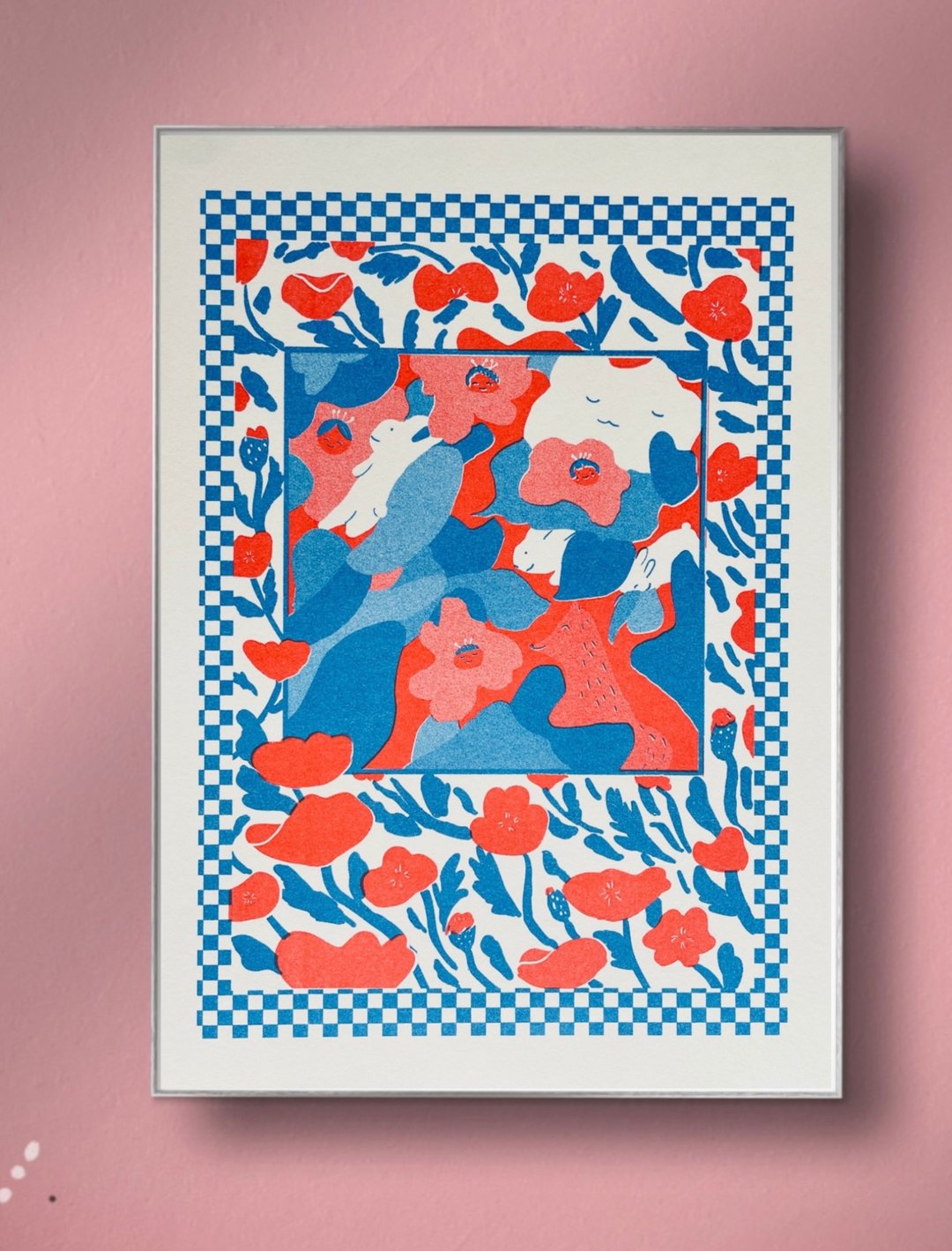 A4 Riso 印品 Spring Joy 双色Risograph原创插画孔版印刷版画 - 墙贴/壁贴 - 纸 蓝色