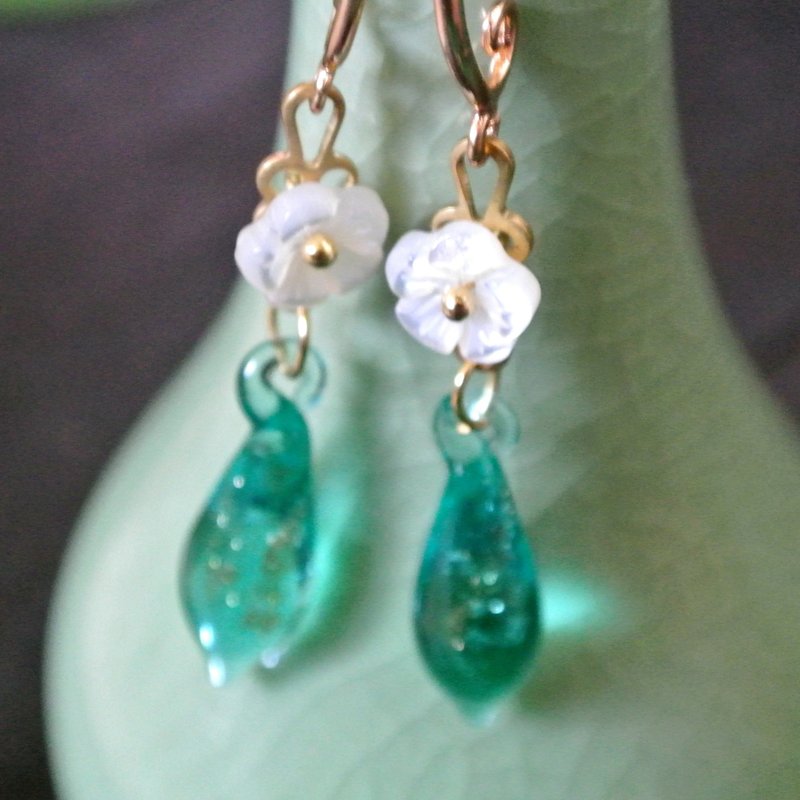 未央耳环(金沙+湖水绿) - 耳环/耳夹 - 铜/黄铜 绿色