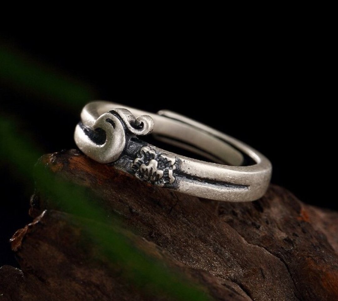 Real 990 Silver Fine Jewelry Handmade Engraved Peacock Ethnic Rings Women - 戒指 - 纯银 银色