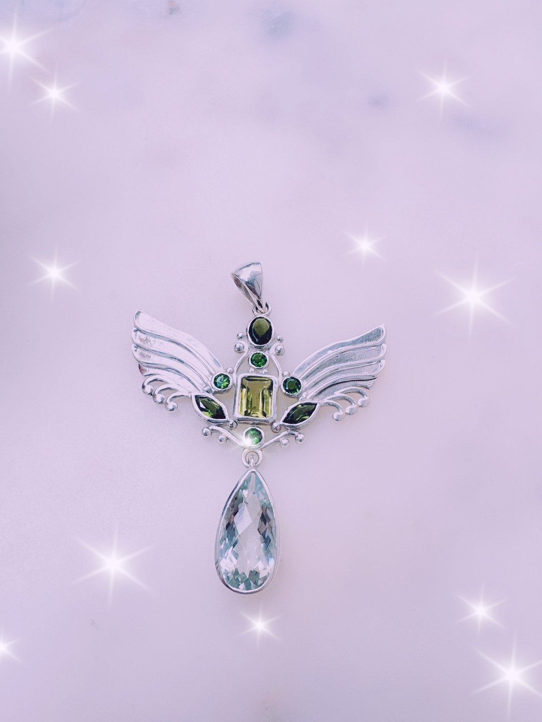 Green amethyst 大天使Raphael - 项链 - 银 绿色