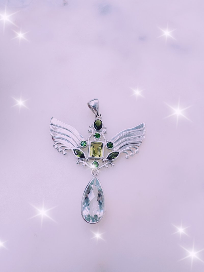 Green amethyst 大天使Raphael - 项链 - 银 绿色