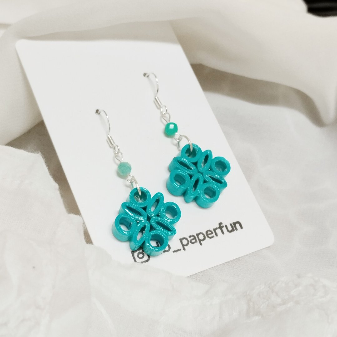 衍纸 卷纸 纸工艺 纸珠宝 手作饰品--小雅/孔雀绿 paper earring - 耳环/耳夹 - 纸 绿色