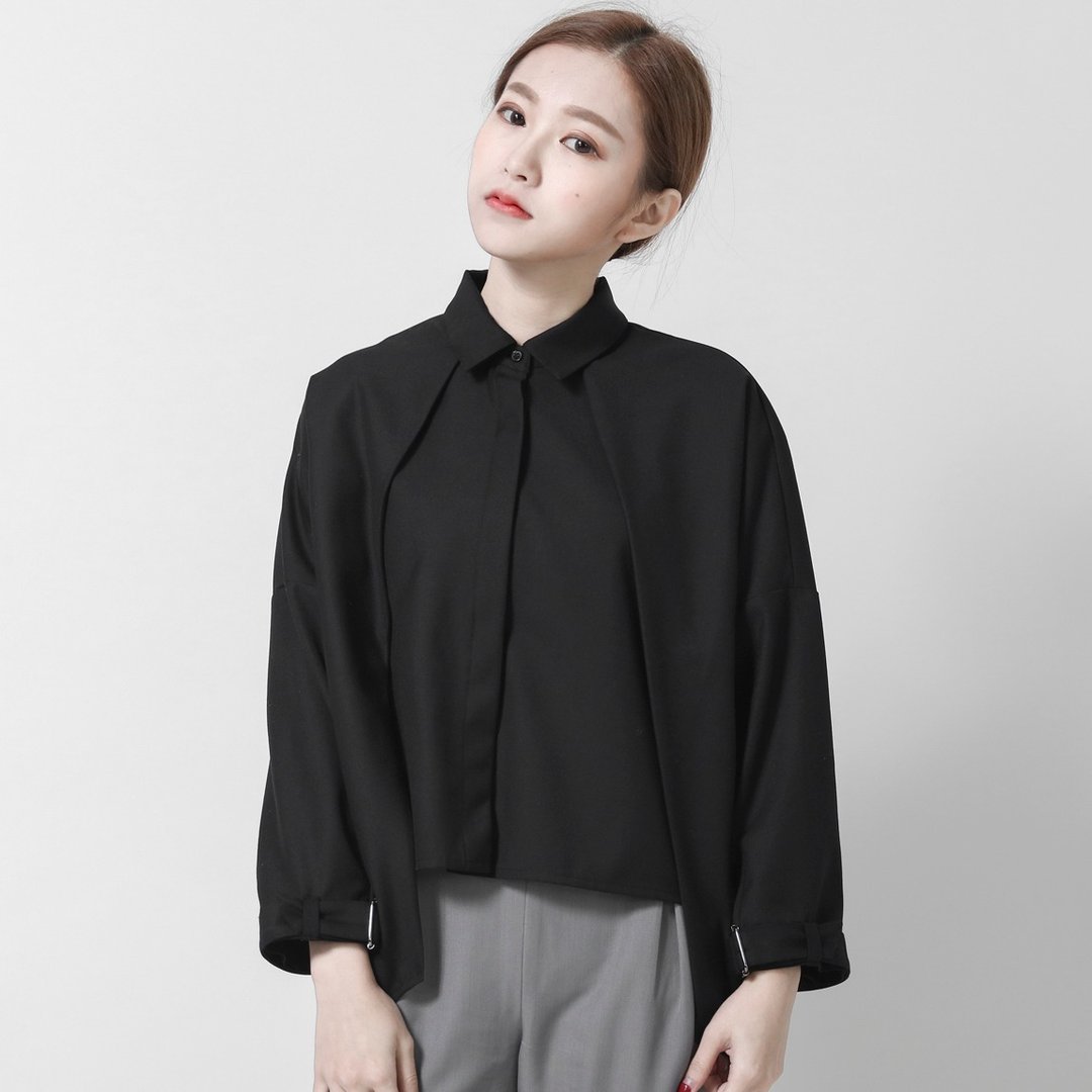 SU:MI said Triangle 三角定律双层衬衫_6AF010_黑 - 女装上衣 - 聚酯纤维 黑色