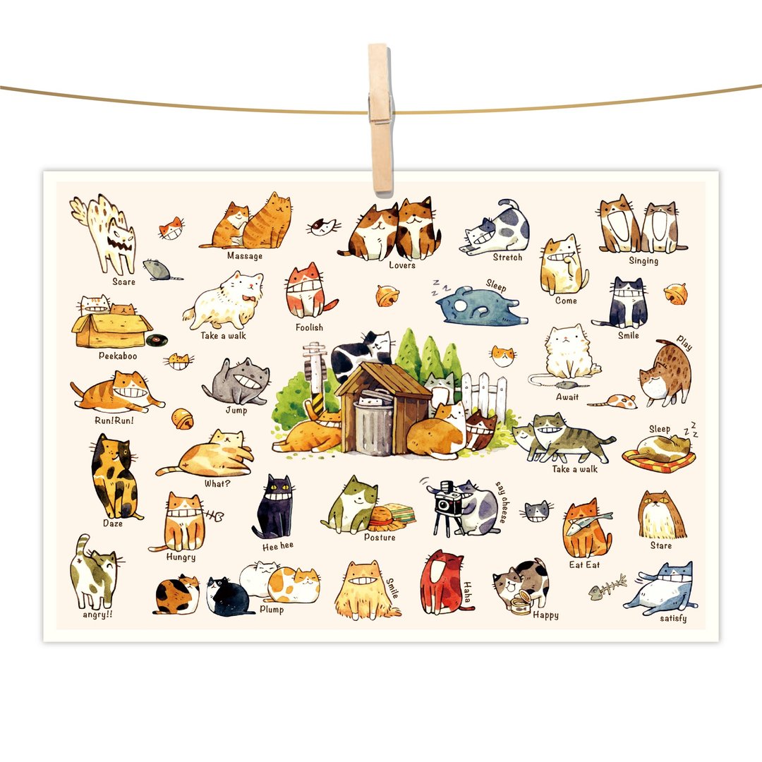 afu水彩插画明信片 - 猫咪的一百种生活 - 卡片/明信片 - 纸 粉红色
