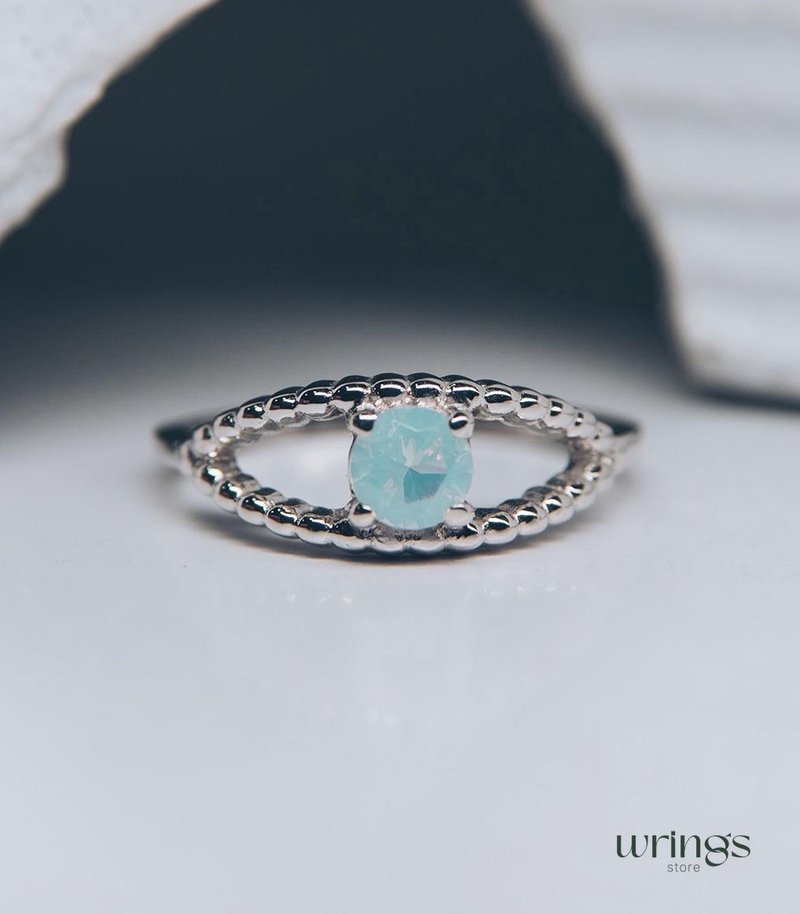 女款圆形月光石邪恶之眼戒指 纯银串珠风格 - 戒指 - 银 