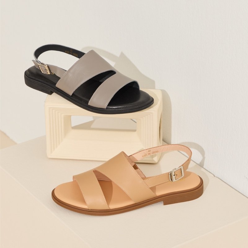 【独家订制楦型】牛皮挖空宽版横带椭圆头平底凉鞋 - 男女凉鞋 - 真皮 多色