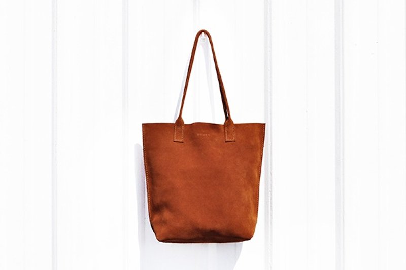 手感麂皮托特包 棕色S - 手提包/手提袋 - 真皮 咖啡色