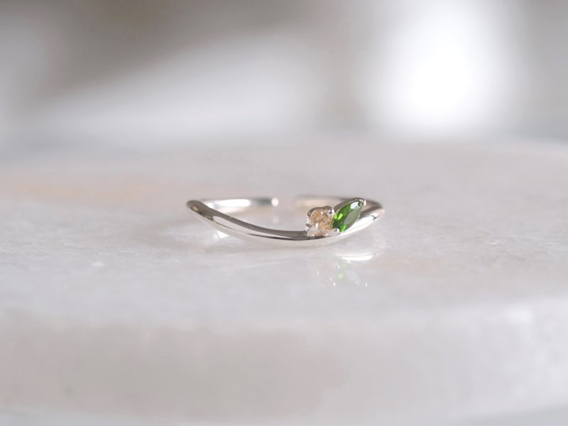 Vindur ring Chrome tourmaline Yellow zircon silver - 戒指 - 宝石 绿色