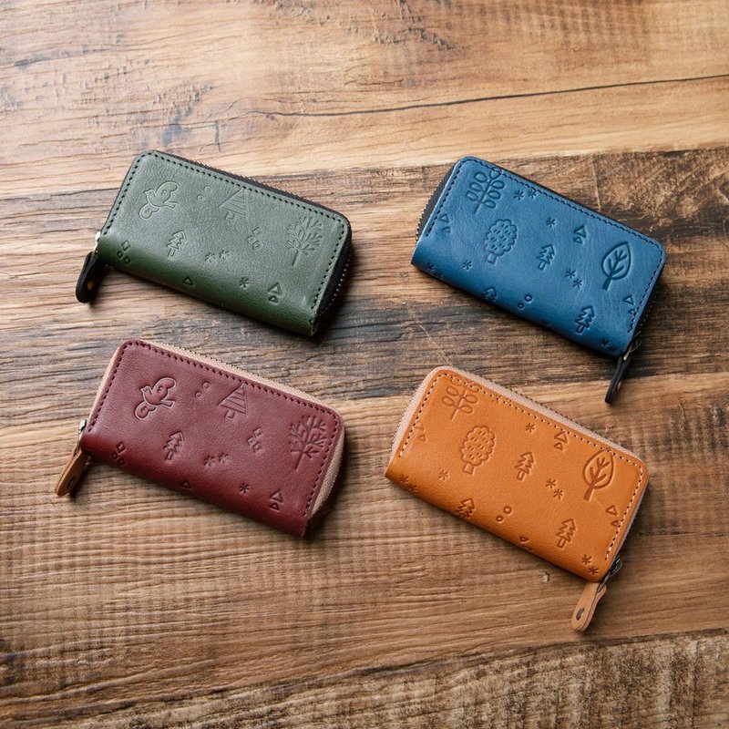 【日本手工制】花鸟风月 可拆式扣环 压花设计钥匙包 收纳5把钥匙 - 钥匙链/钥匙包 - 真皮 多色