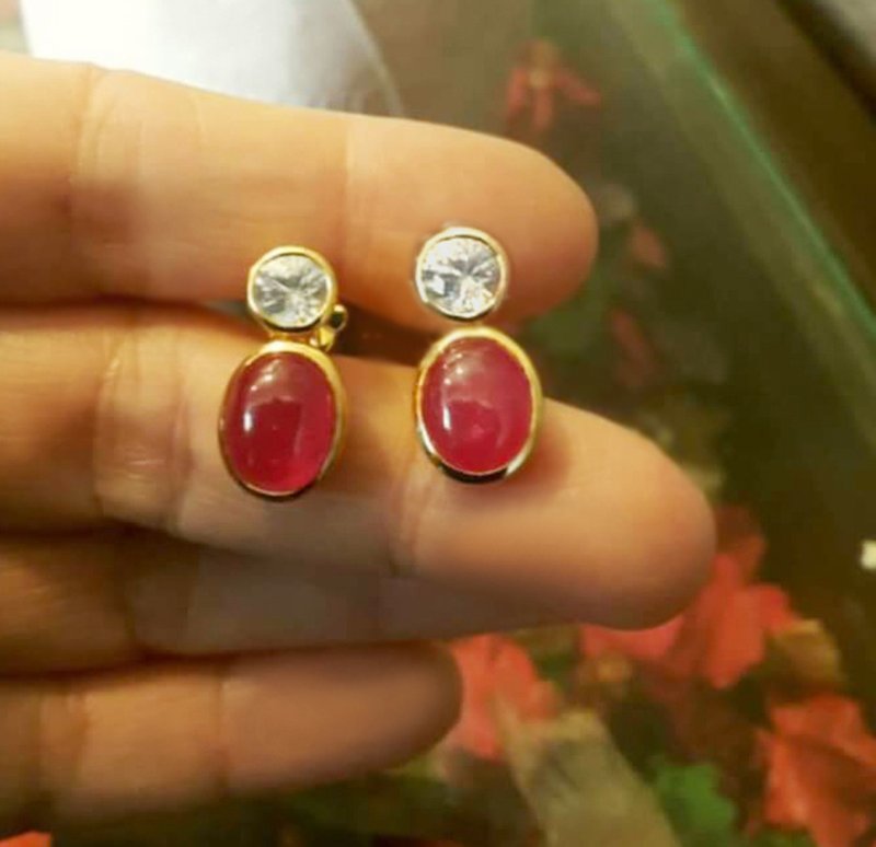 Red Ruby Earrings 925 Silver, Gemstone Earrings Teardrop Earring for her - 耳环/耳夹 - 宝石 咖啡色
