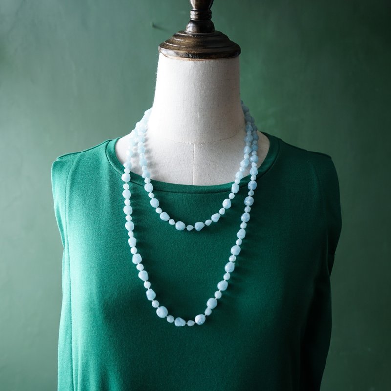 【老饰品/西洋老件】VINTAGE天蓝色半透明压克力串珠古着项链 - 长链 - 塑料 蓝色