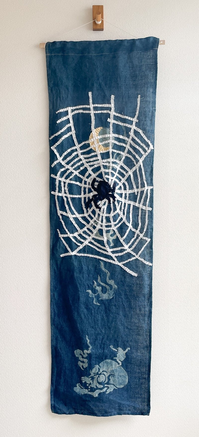 日本制 拼布 MOON Skull 月髑髅蜘蛛 JAPANBLUE Tapestry Aizome 蓝染 黄麻 Frog Wall deco - 其他 - 棉．麻 蓝色