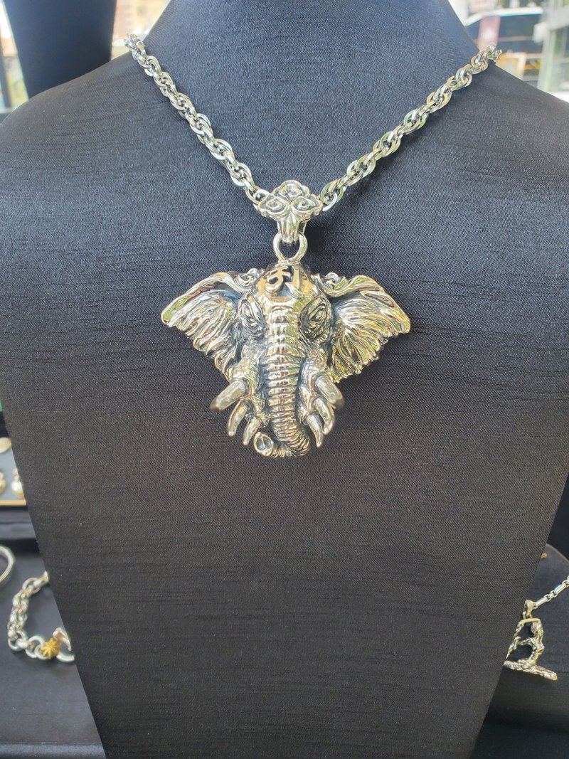 梵文普贤菩萨 六牙白象 - 项链 - 纯银 