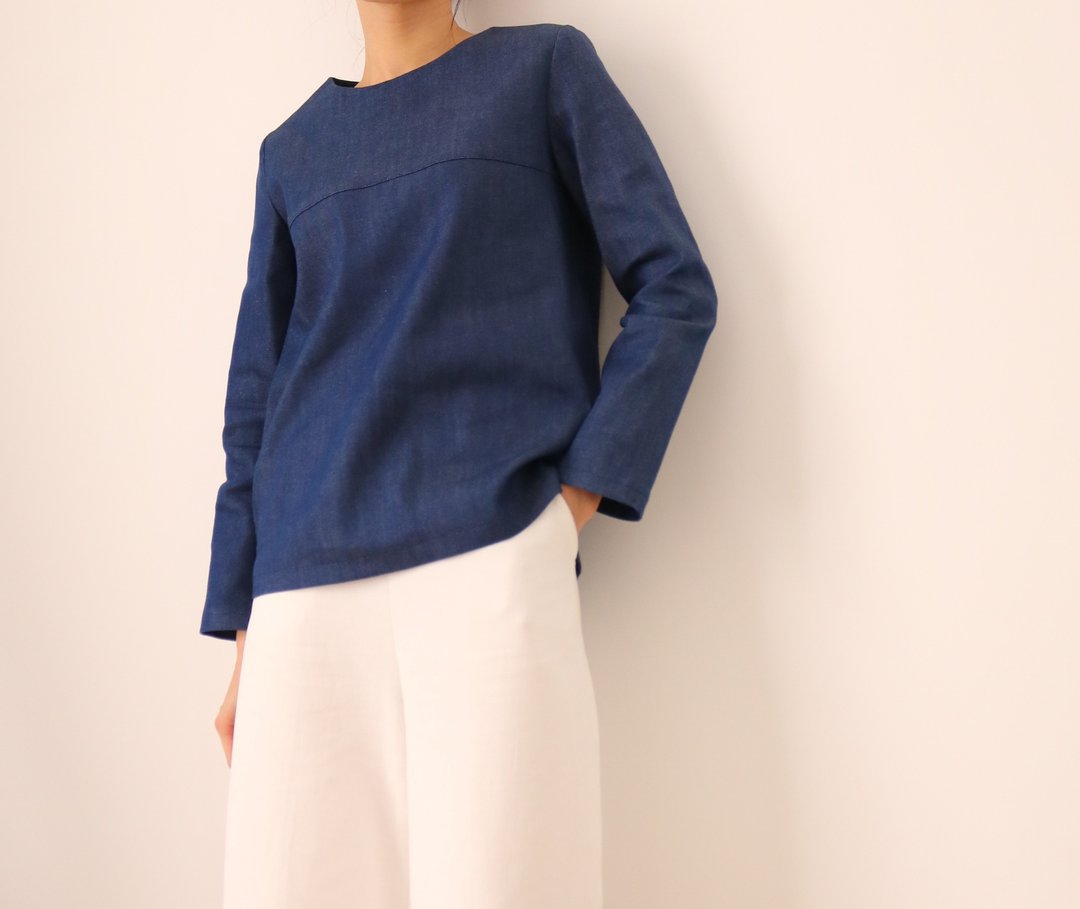 Minimalist Top 极简牛仔蓝全长袖上衣(S号) - 女装上衣 - 棉 蓝色