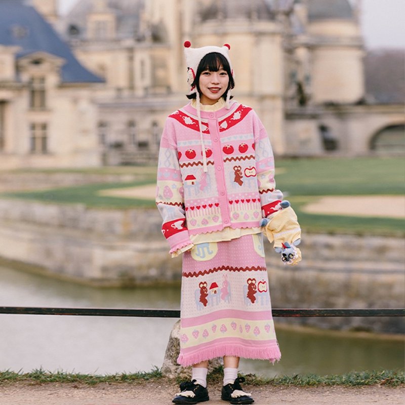 牛稠岛 森林的秘密 熊兔过家家彩色可爱条纹针织套装 开衫/半裙 - 女装针织衫/毛衣 - 其他人造纤维 多色