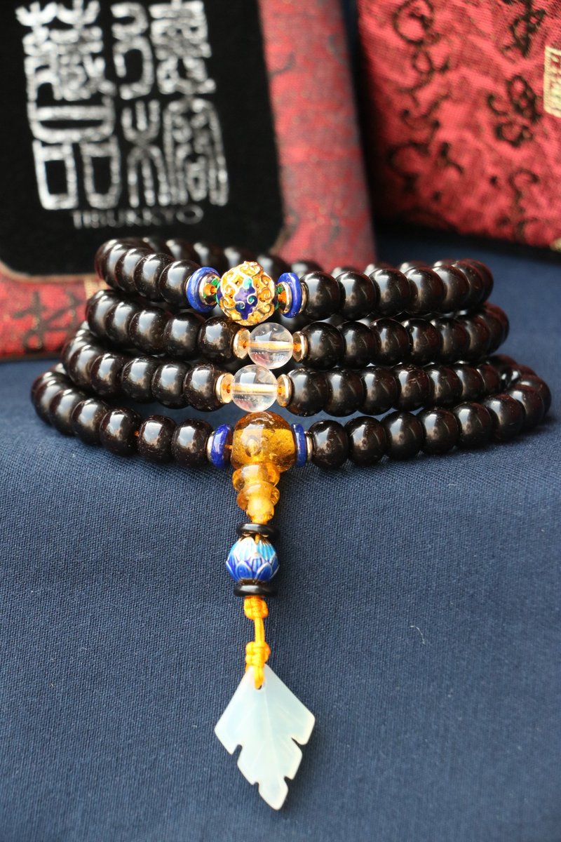 精品椰蒂菩提子 108颗 黄琉璃 岫玉吊坠 佛珠 定制化串珠设计风水 - 手链/手环 - 植物．花 