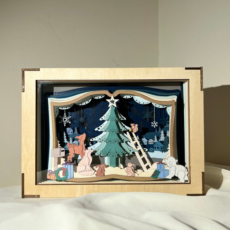 【定制化礼物】圣诞雪夜星愿书 限定光影纸雕小夜灯 结婚周年纸婚 - 灯具/灯饰 - 纸 多色