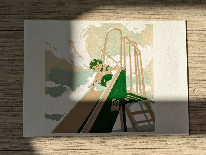 像素艺术与绢印 (安全地带的孩子们 — 溜滑梯篇) - 海报/装饰画/版画 - 纸 