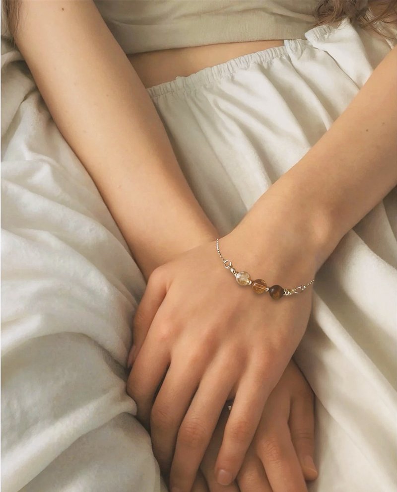 棕色水晶手链 /虎眼石、黄水晶和金钛矿石手链 - 手链/手环 - 水晶 金色