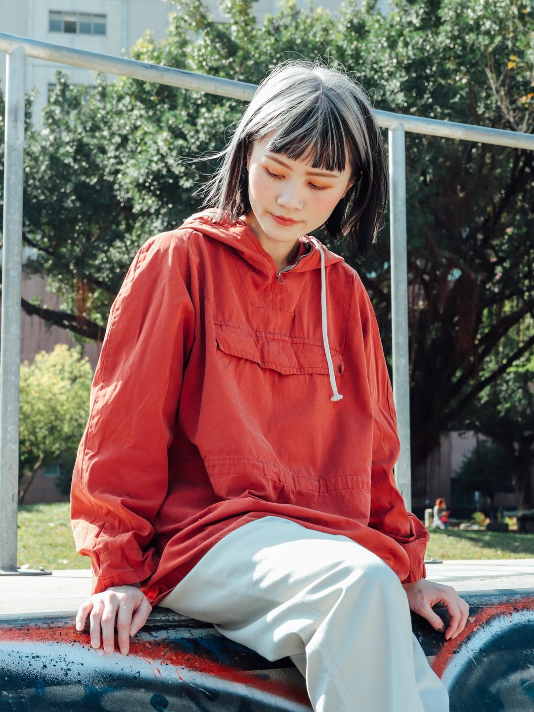Tsubasa.Y│**多款可选** 古着纯色半拉式风衣 套头 风衣Pullover - 男装外套 - 棉．麻 多色
