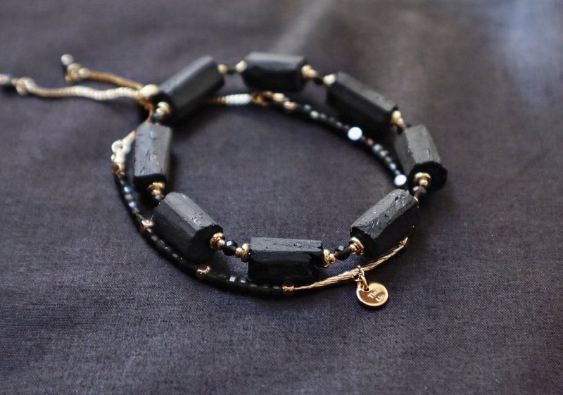 防小人 | 黑色护身符【天然感 | 随形黑碧玺 x 黑曜石】 - 手链/手环 - 半宝石 黑色