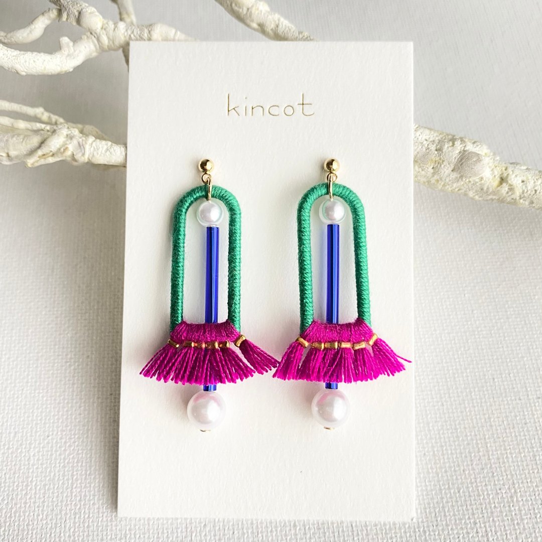 Sabrier earrings Clip-On[green x red purple] - 耳环/耳夹 - 棉．麻 绿色