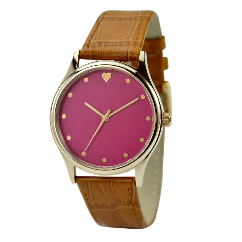 母亲节 - 女装优美心心手表 桃红面浅啡带  包邮 - 女表 - 其他金属 红色